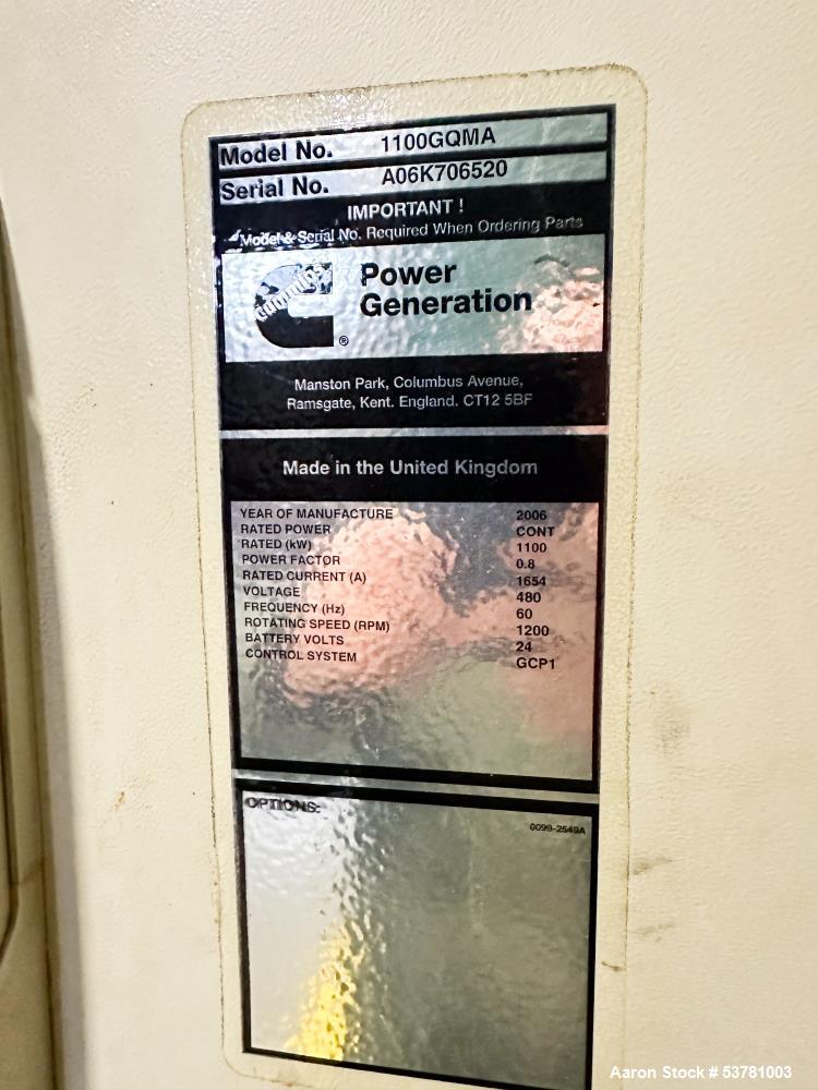 1.1MW Cummins Natural Gas Generator – Power Command, Enclosed, Skid Mounted